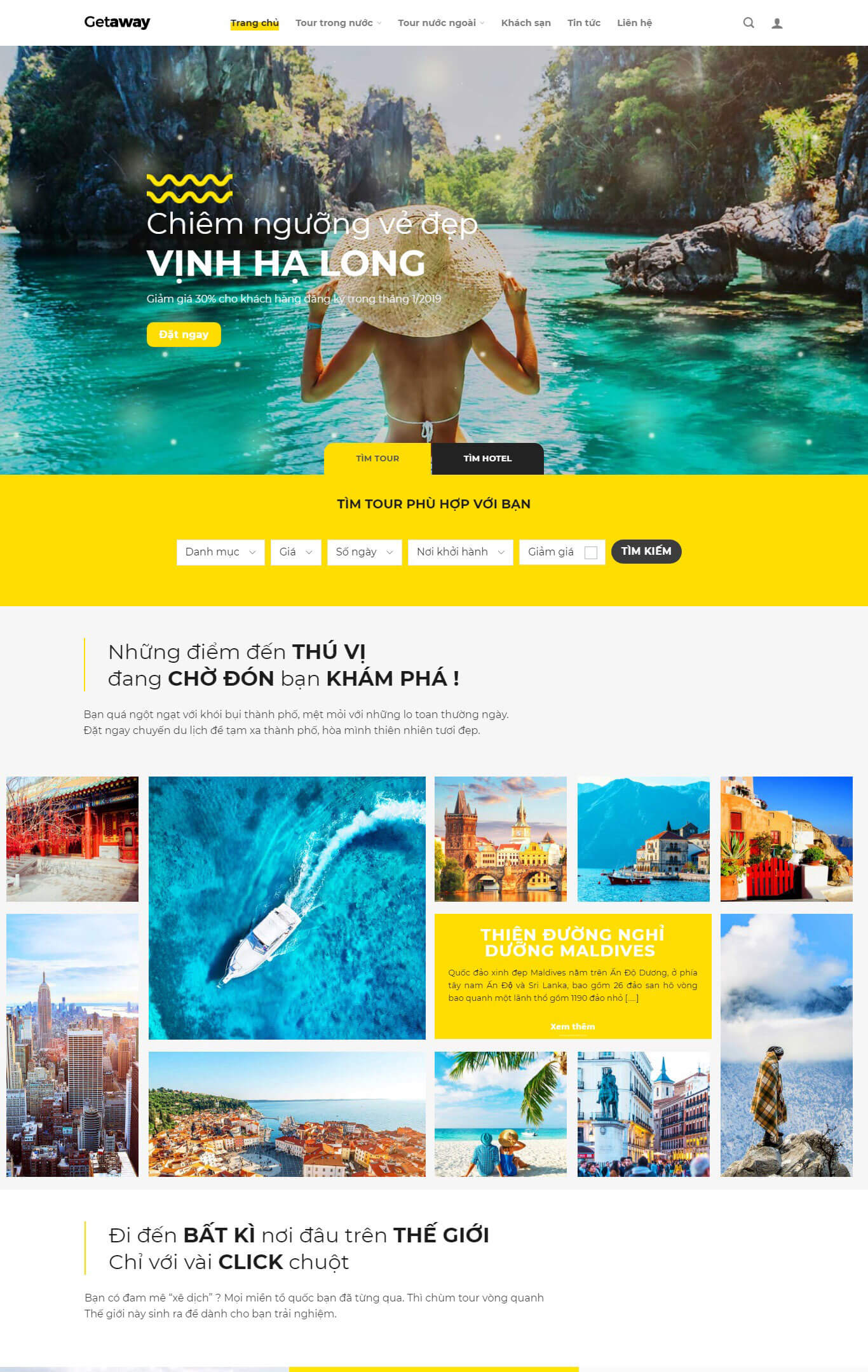 Trang chủ của website du lịch