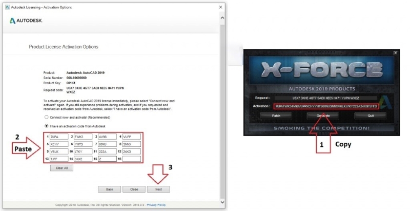 copy mã code ở ô Activation