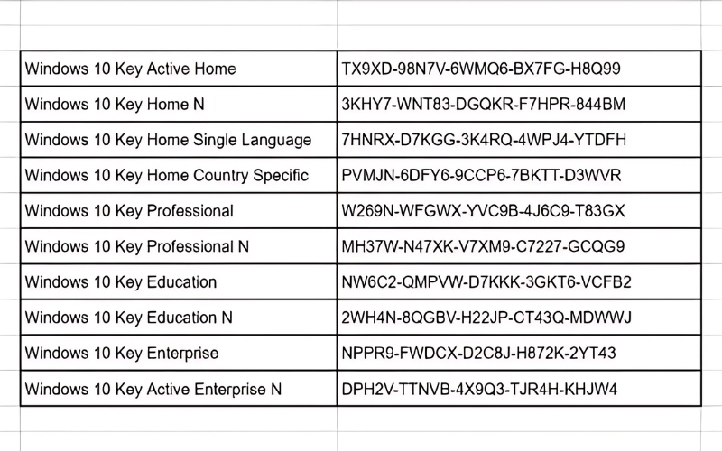 các key kích hoạt