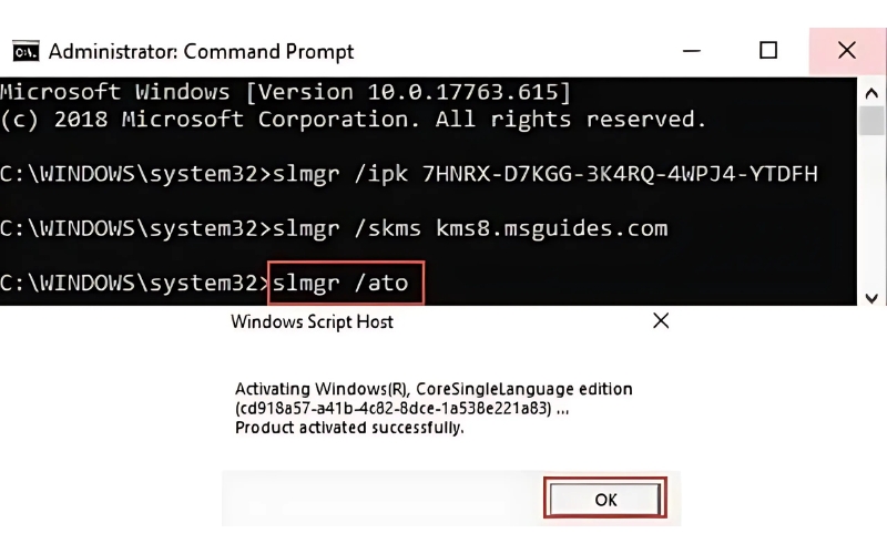 nhập lệnh slmgr ato