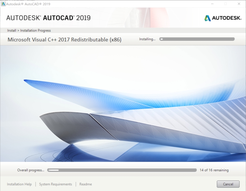 phần mềm AutoCAD 2019 đang được cài đặt