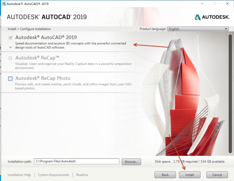 tick chọn mục Autodesk AutoCAD 2019