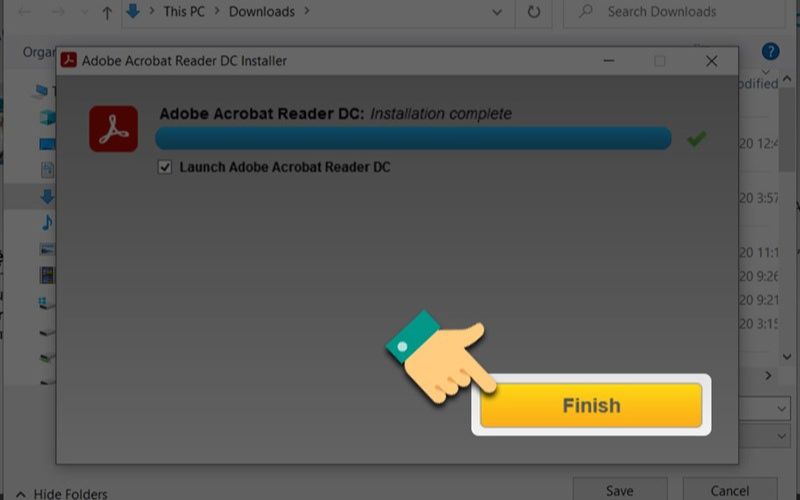 nhấn vào nút Finish để đóng cửa sổ cài đặt
