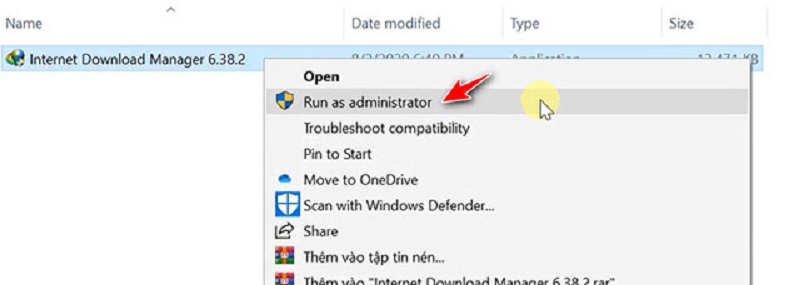 nhấp chuột phải vào tệp cài đặt và chọn Run as administrator 