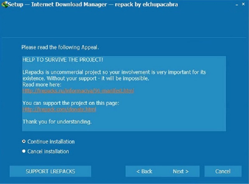 bấm Continue installation rồi tiếp tục nhấn Next