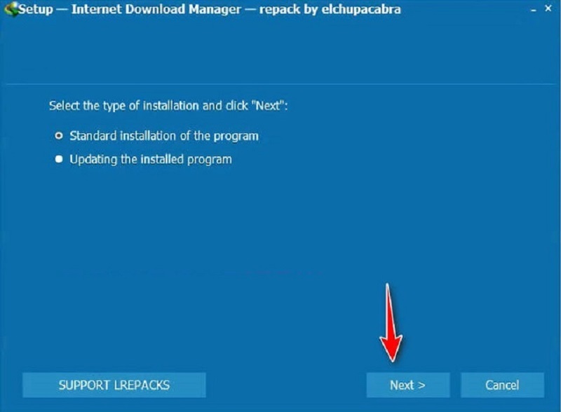 chọn Standard installation of the program và nhấn Next 