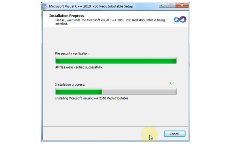 chờ Microsoft Visual C++ cài đặt vào hệ thống