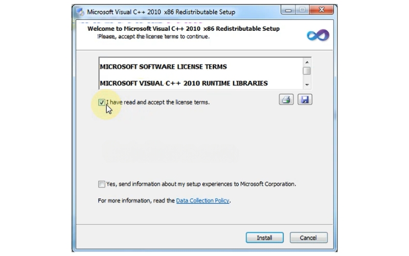 tick chọn I have read and accept the license terms rồi nhấn Install 