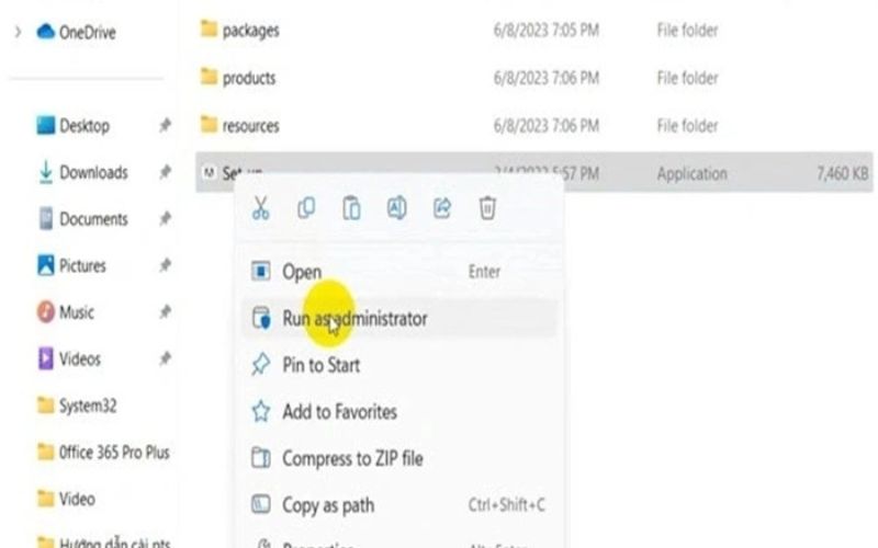 chạy file cài đặt bằng quyền admin