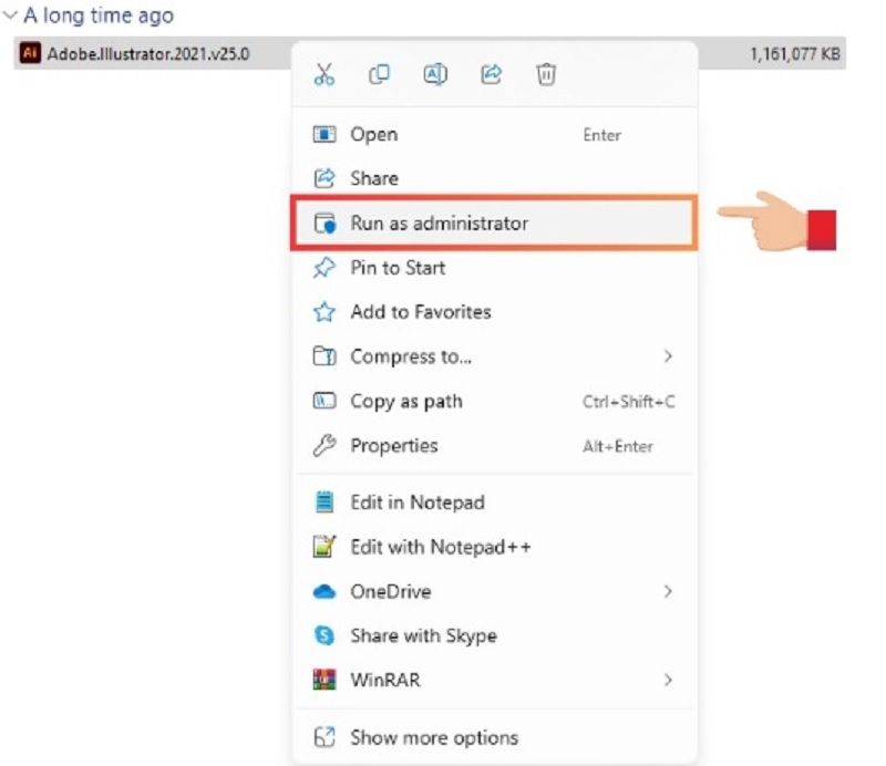 chạy file cài đặt bằng quyền Run as administrator
