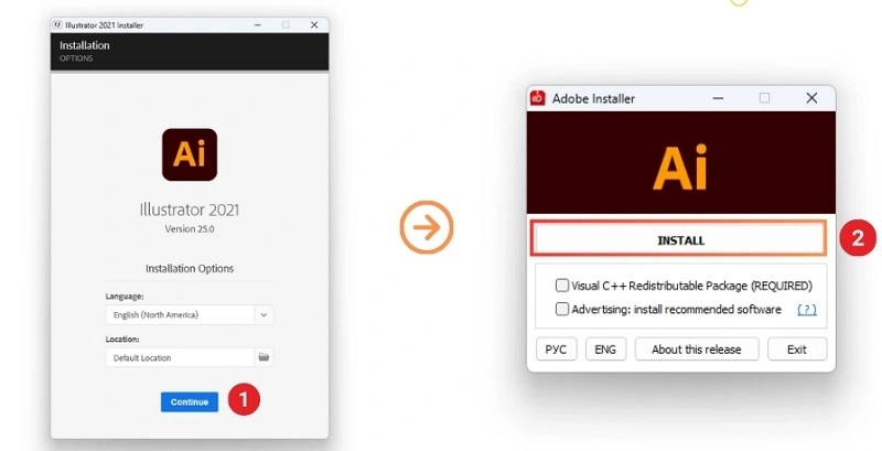 thiết lập các tùy chọn sau đó nhấn Continue và Install 